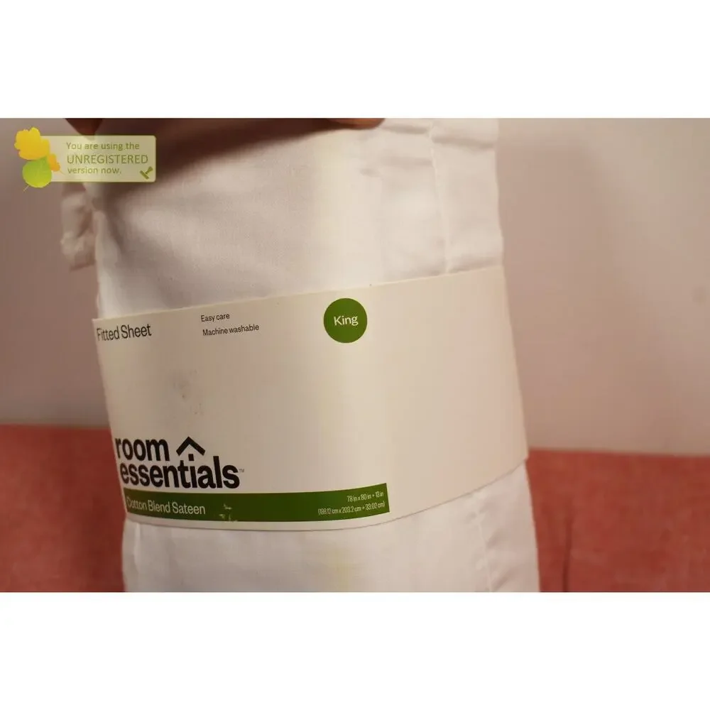 Room Essentials Easy Care Cotton Blend Sateen Fitted Sheet White King* (Stain) #